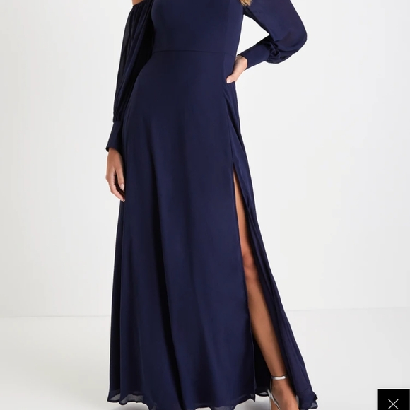 New Lulu's Navy Long Sleeve Maxi Dress Small - Picture 1 of 3
